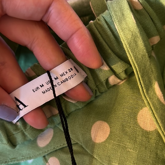 Green linen polka dot summer dress Zara spring summer collection - Picture 13 of 15